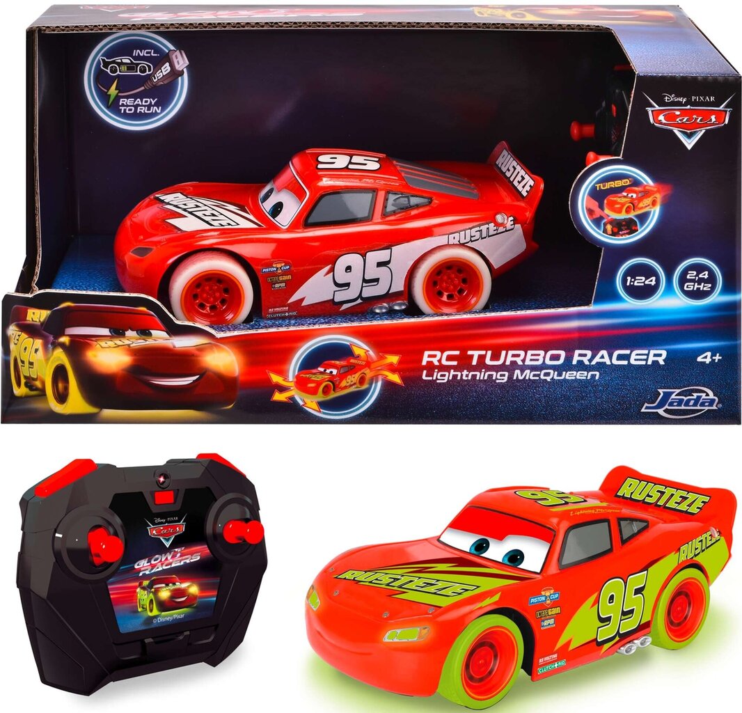 Nuotoliniu būdu valdomas automobilis McQueen Jada 1:24 kaina ir informacija | Žaislai berniukams | pigu.lt