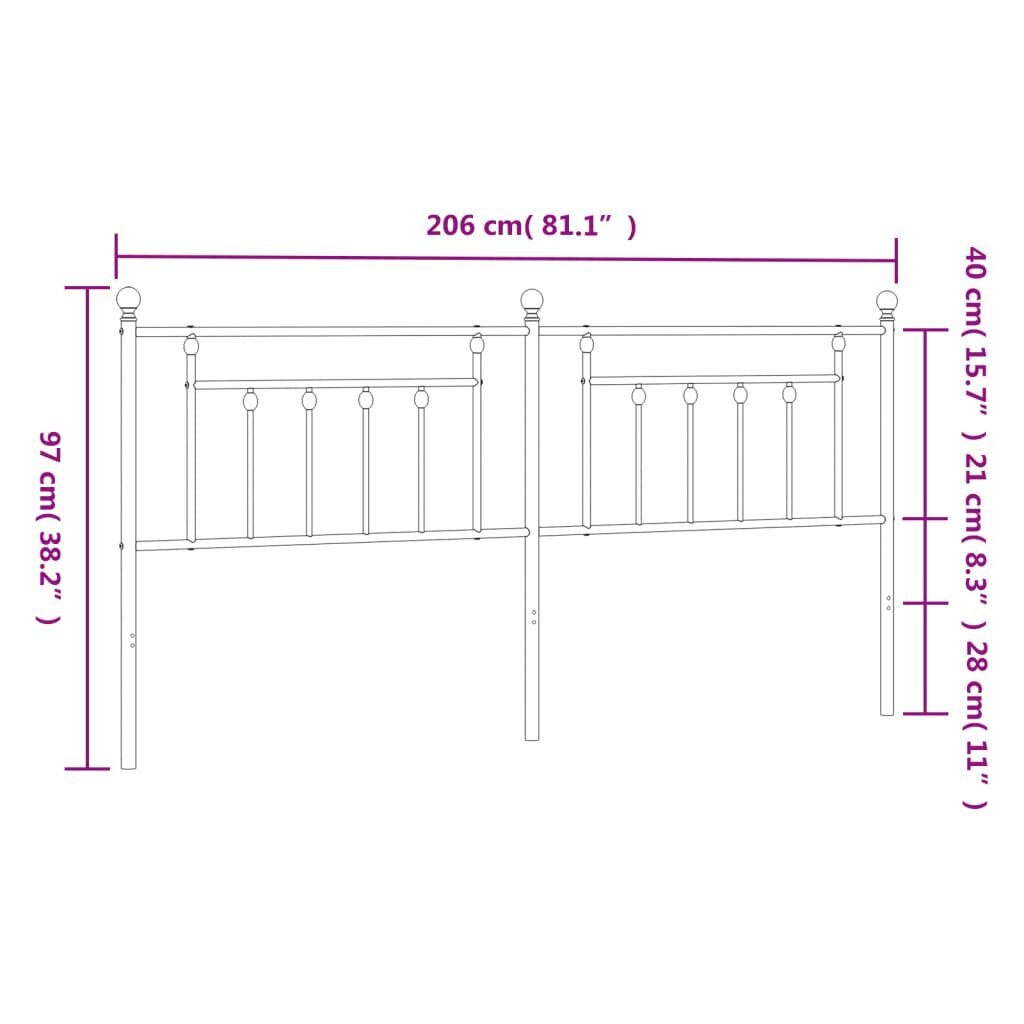 Metalinis galvūgalis vidaXL, 200 cm, juodas kaina ir informacija | Lovos | pigu.lt