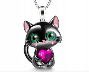 Цепочка с подвеской в ​​виде кошки с фиолетовым кристаллом в форме сердечка. цена и информация | Украшения на шею | pigu.lt
