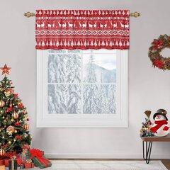 Рождественская штора LinTimes , 132 см x 38 см, 1 шт, красная, с узором цена и информация | Шторы, занавески | pigu.lt