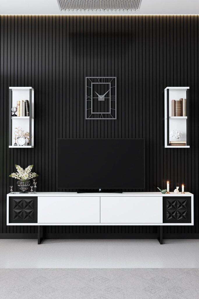 TV staliukas 180x30x48 cm, baltas kaina ir informacija | TV staliukai | pigu.lt