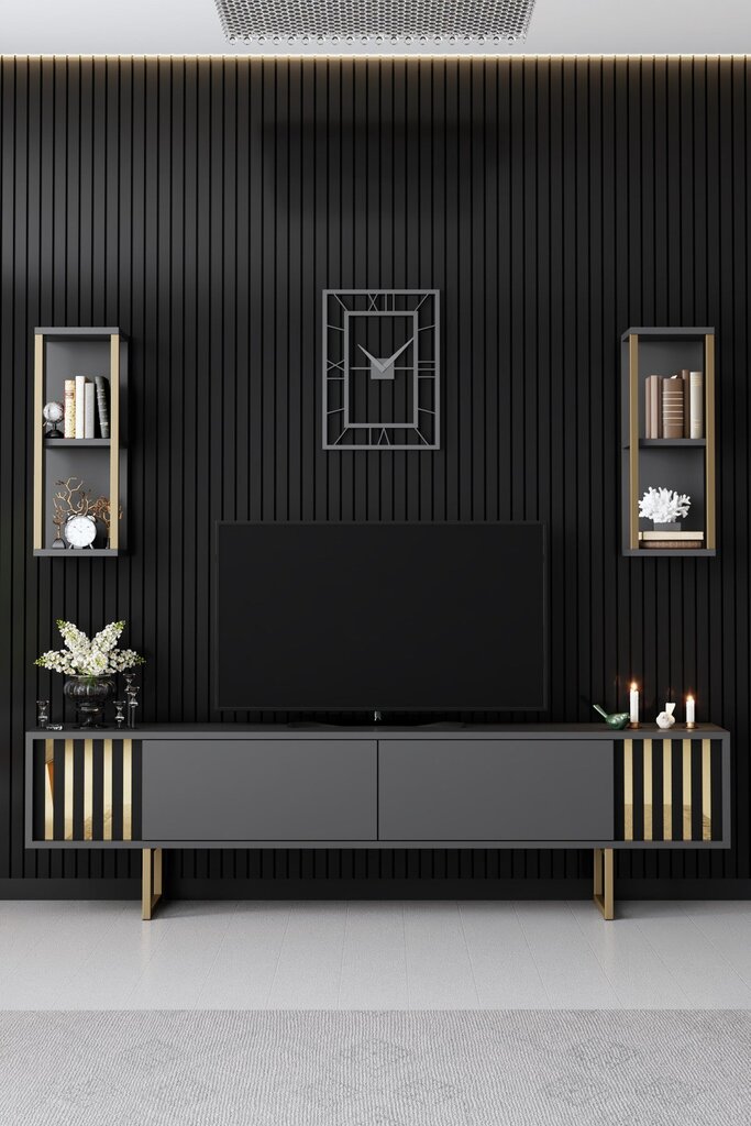 TV staliukas 180x30x48 cm, juodas kaina ir informacija | TV staliukai | pigu.lt