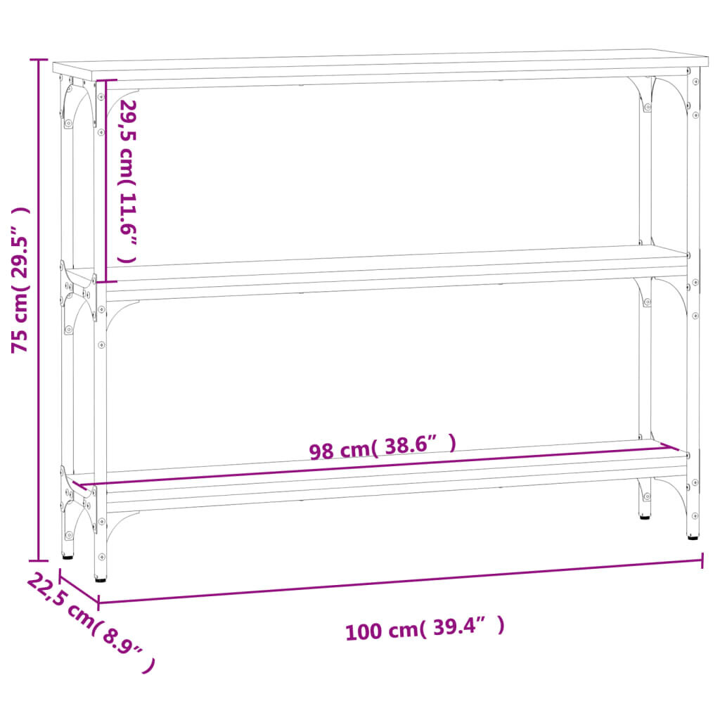 Staliukas vidaXL, 100x22,5x75 cm, rudas/juodas kaina ir informacija | Stalai-konsolės | pigu.lt