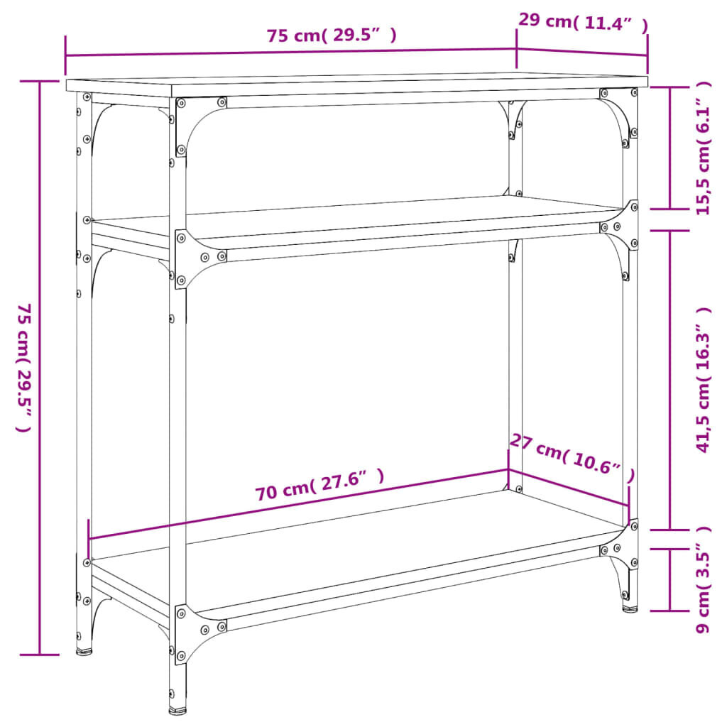 Staliukas vidaXL, 75x29x75 cm, pilkas/juodas kaina ir informacija | Stalai-konsolės | pigu.lt