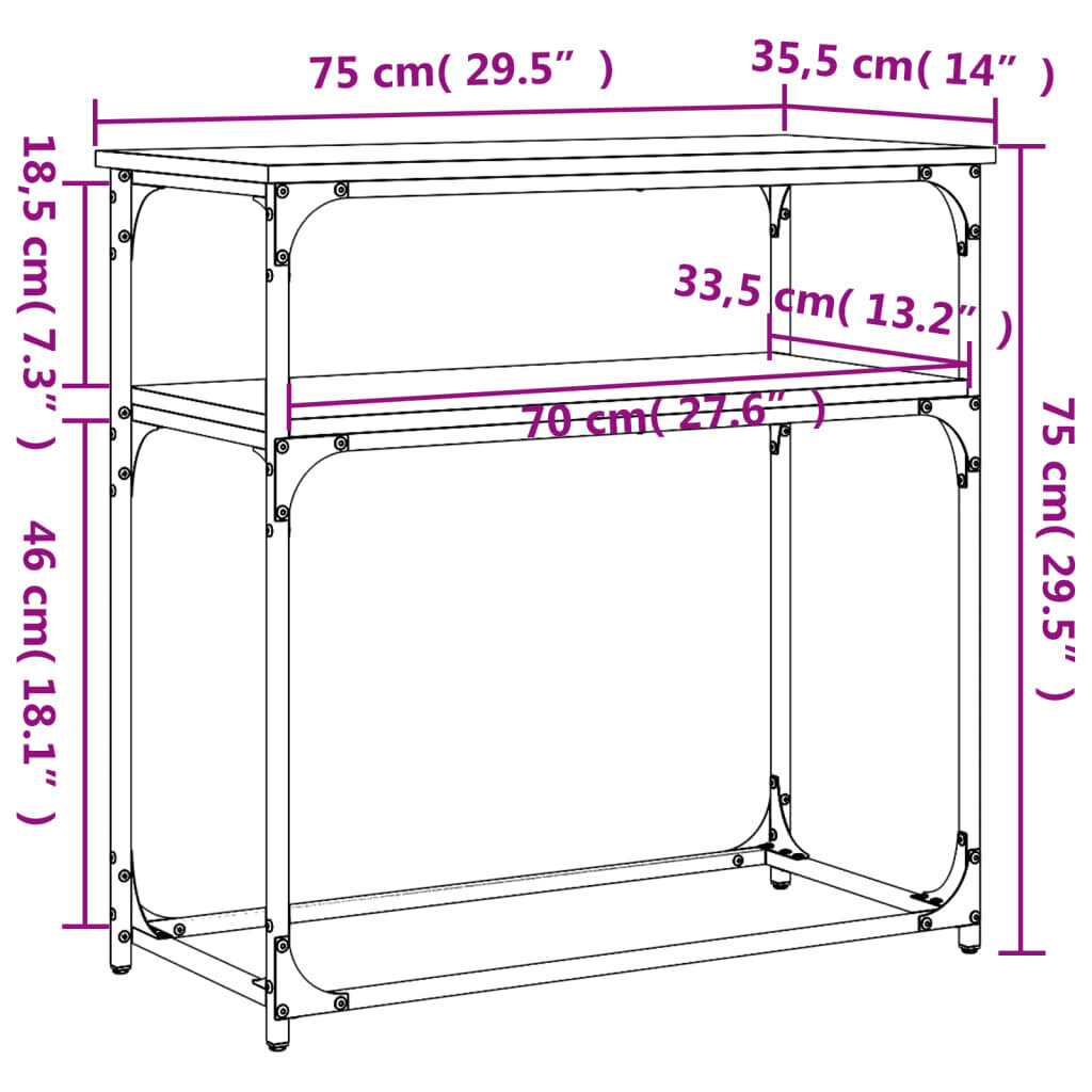 Staliukas vidaXL, 75x35,5x75 cm, rudas/juodas kaina ir informacija | Stalai-konsolės | pigu.lt