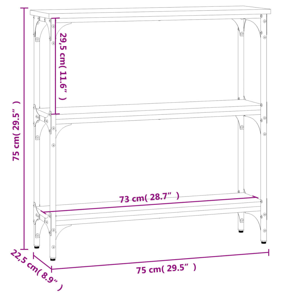 Staliukas vidaXL, 75x22,5x75 cm, rudas/juodas kaina ir informacija | Stalai-konsolės | pigu.lt