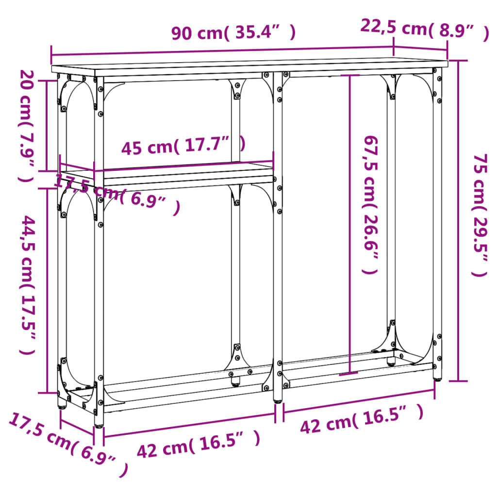 Staliukas vidaXL, 90x22,5x75 cm, pilkas/juodas kaina ir informacija | Stalai-konsolės | pigu.lt