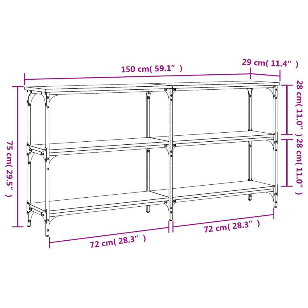 Staliukas vidaXL, 150x29x75 cm, rudas/juodas kaina ir informacija | Stalai-konsolės | pigu.lt