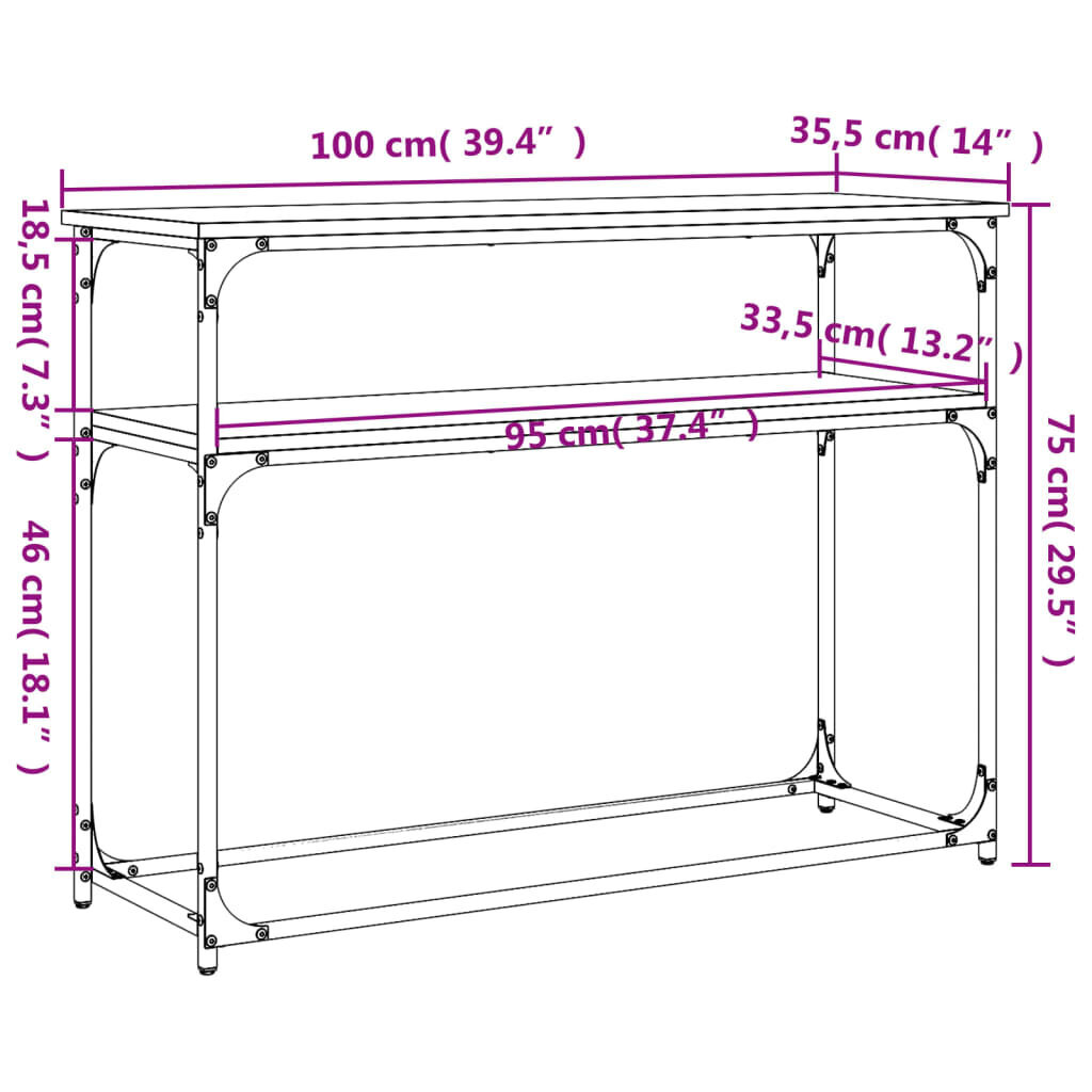 Staliukas vidaXL, 100x35,5x75 cm, juodas/pilkas kaina ir informacija | Stalai-konsolės | pigu.lt