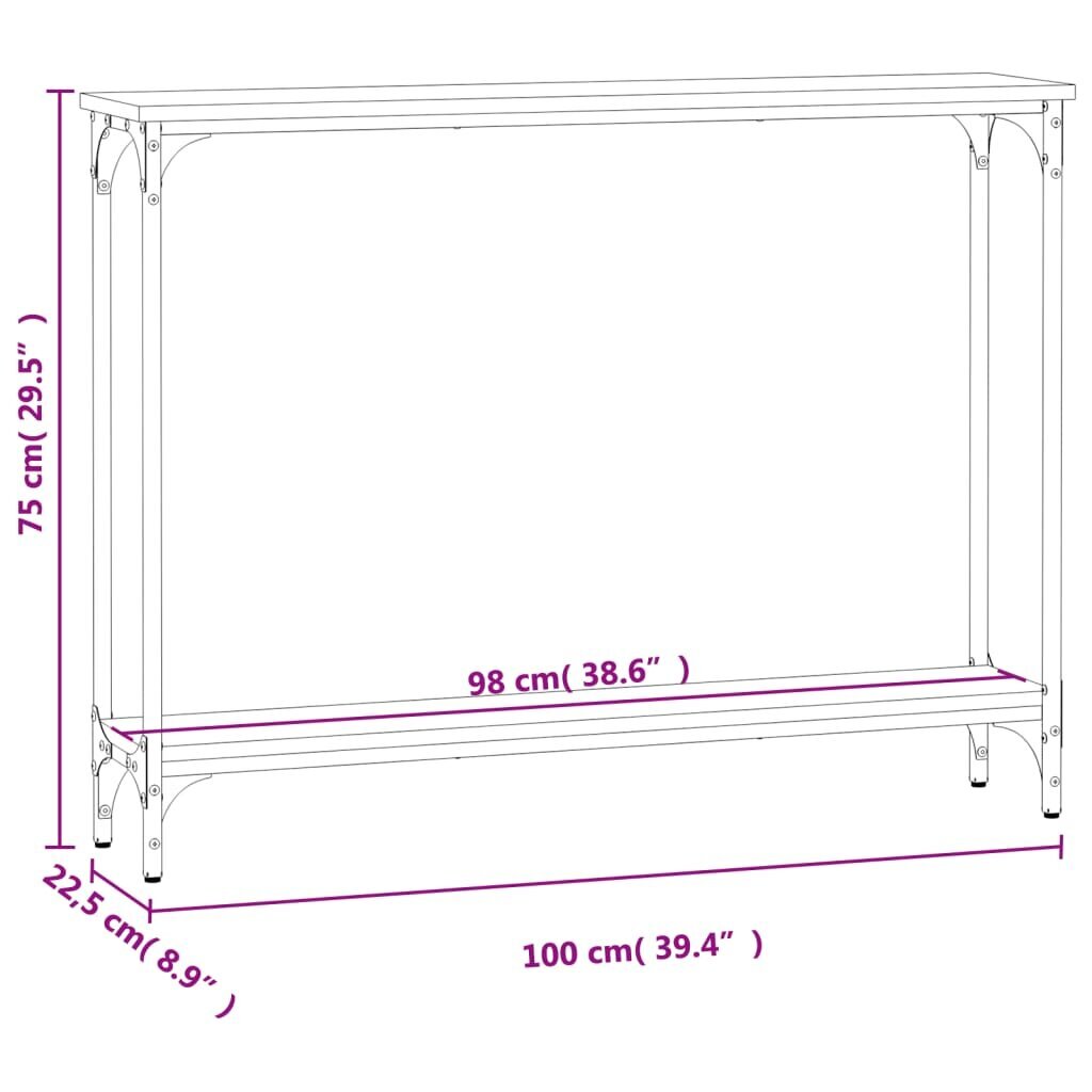 Staliukas vidaXL, 100x22,5x75 cm, rudas/juodas kaina ir informacija | Stalai-konsolės | pigu.lt