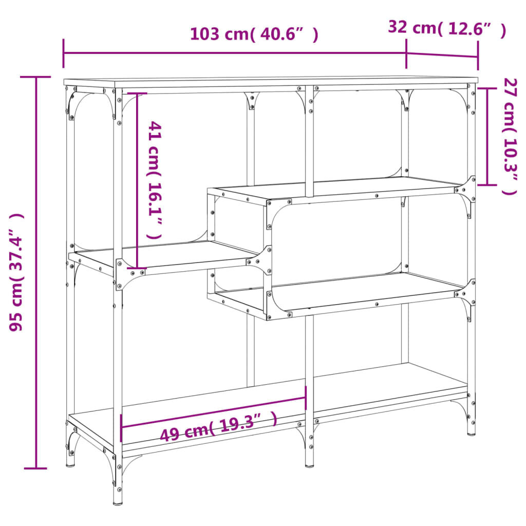 Staliukas vidaXL, 103x32x95 cm, pilkas/juodas kaina ir informacija | Stalai-konsolės | pigu.lt