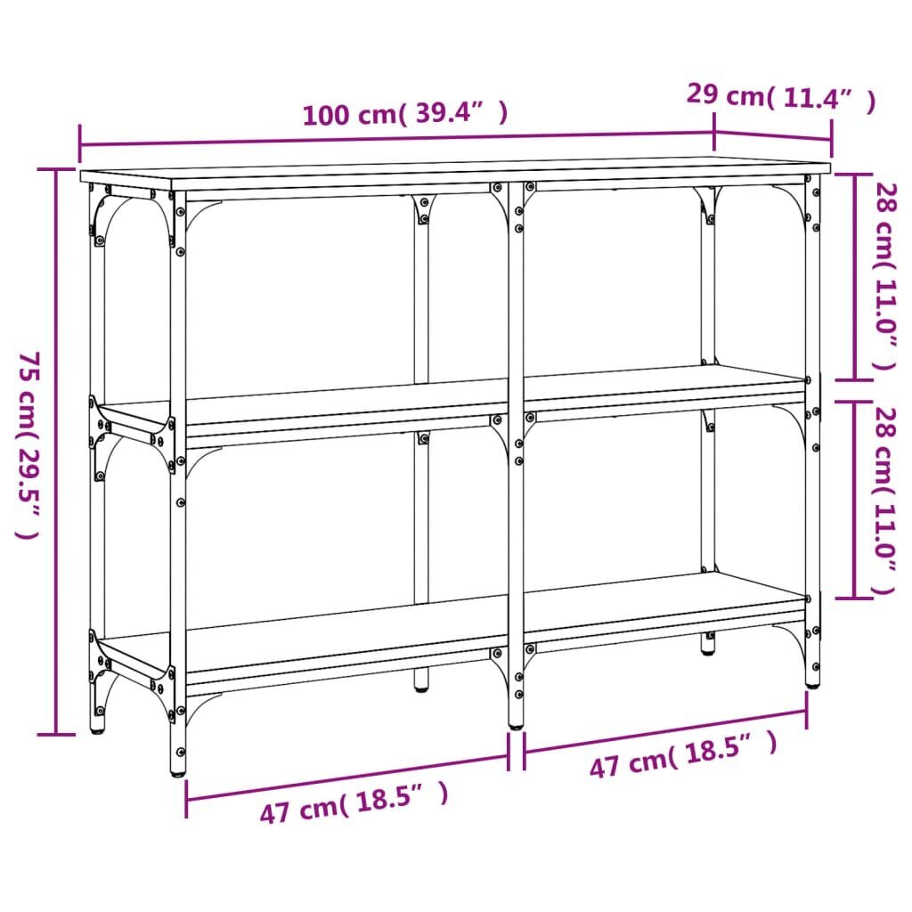 Staliukas vidaXL, 100x29x75 cm, pilkas/juodas kaina ir informacija | Stalai-konsolės | pigu.lt