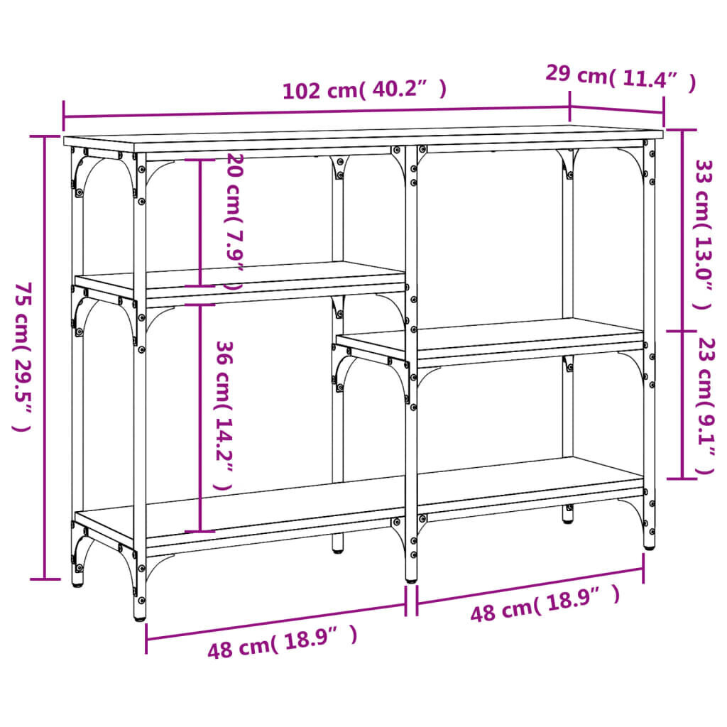 Staliukas vidaXL, 102x29x75 cm, rudas/juodas kaina ir informacija | Stalai-konsolės | pigu.lt