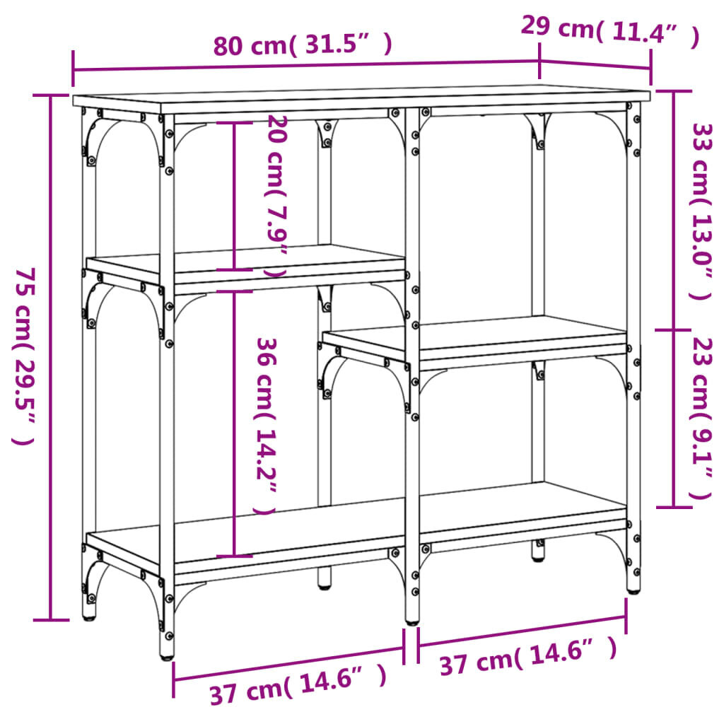 Staliukas vidaXL, 80x29x75 cm, pilkas/juodas kaina ir informacija | Stalai-konsolės | pigu.lt