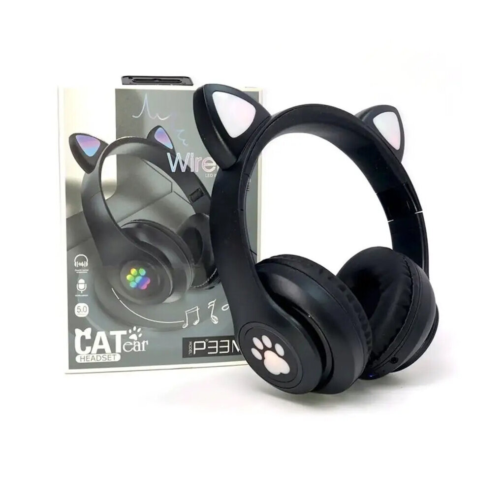 Belaidės RGB ausinės su LED kačių ausimis, Electronics LV-1004, juoda kaina ir informacija | Ausinės | pigu.lt