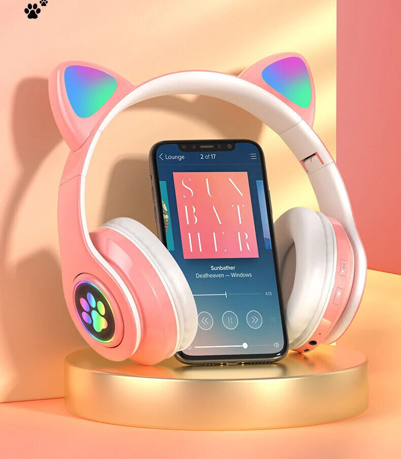 Wireless Headphones With Cat Ears kaina ir informacija | Ausinės | pigu.lt