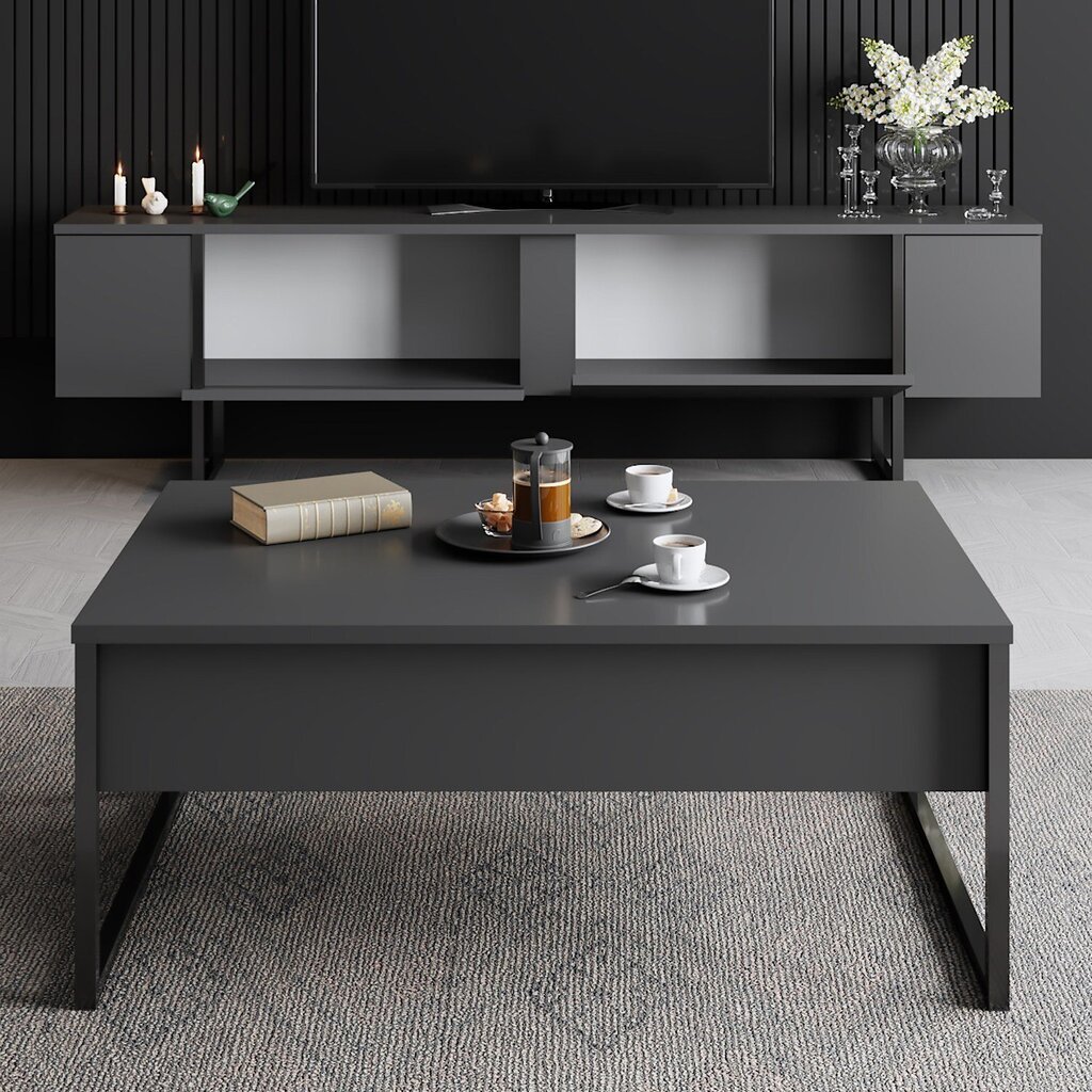 Svetainės baldų komplektas Asir, 180x30x50 cm, juodas kaina ir informacija | Sekcijos | pigu.lt
