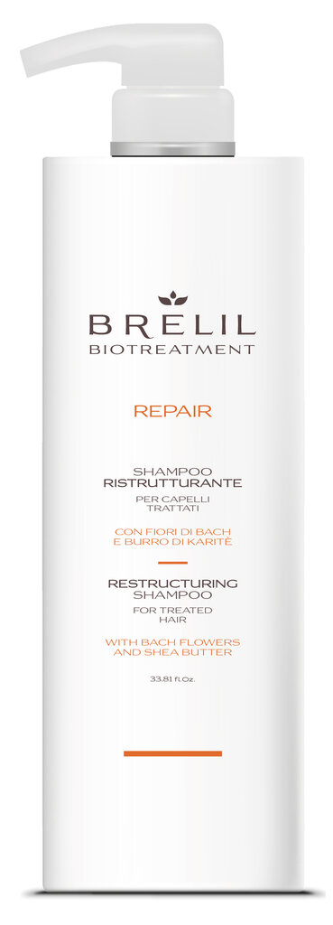 Atstatomasis šampūnas su Bacho žiedų ekstraktu ir taukmedžio sviestu Brelil BioTreatment Repair, 1000 ml цена и информация | Šampūnai | pigu.lt