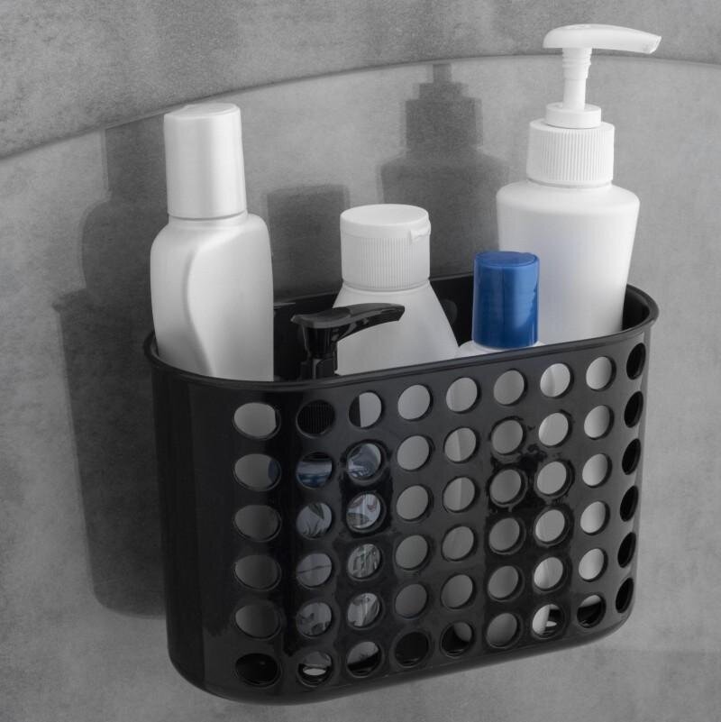 Plastikinis vonios krepšelis, vonios lentyna dušui, juoda XL - Yoka цена и информация | Vonios kambario aksesuarai | pigu.lt