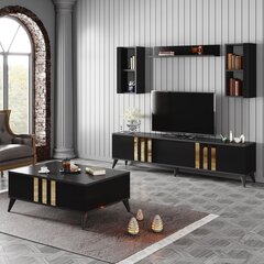 Комплект мебели для гостиной, Asir, подставка под телевизор 180 x 30 x 50 см, диванный стол 90 x 60 x 40 см, отделка черным и золотым цена и информация | Секции | pigu.lt