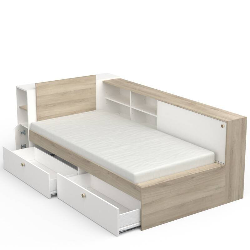 Viengulė lova Aatrium Life Function, 90x190/200 cm, ruda/balta kaina ir informacija | Lovos | pigu.lt