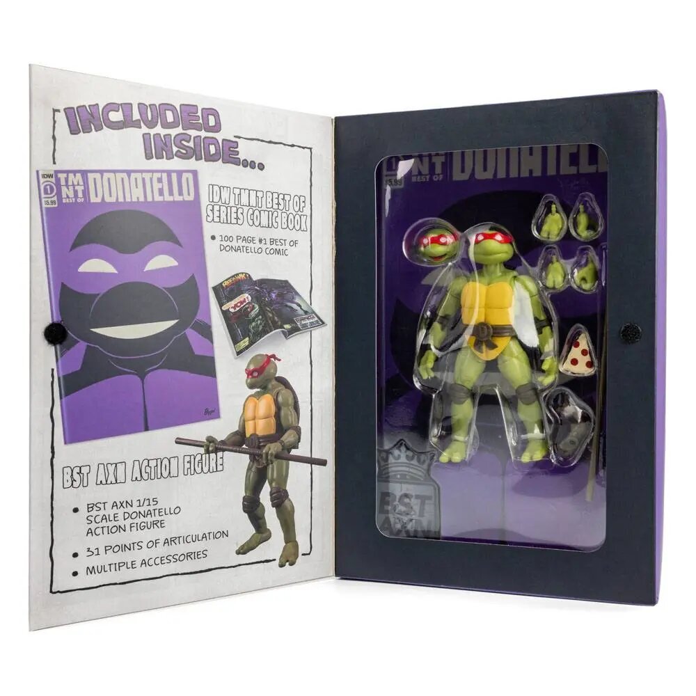 Figūrėlė su knyga Teenage Mutant Ninja Turtles BST AXN x IDW Donatello Exclusive, 13 cm kaina ir informacija | Žaislai berniukams | pigu.lt