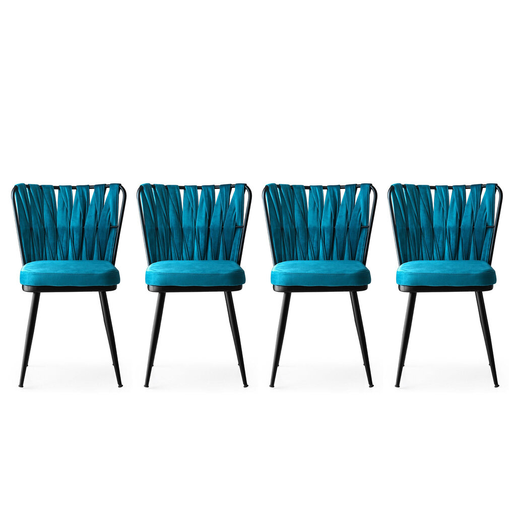 4-ių kėdžių komplektas Kalune Design Kusali-228, mėlynas/juodas kaina ir informacija | Virtuvės ir valgomojo kėdės | pigu.lt