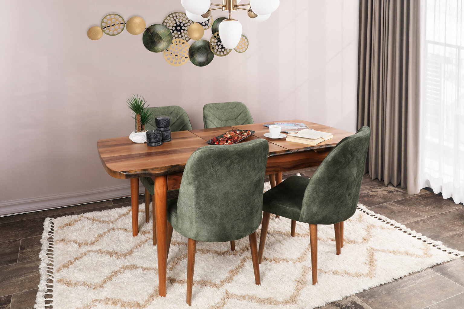 2-jų kėdžių komplektas Kalune Design Dallas 558 V2, žalias цена и информация | Virtuvės ir valgomojo kėdės | pigu.lt