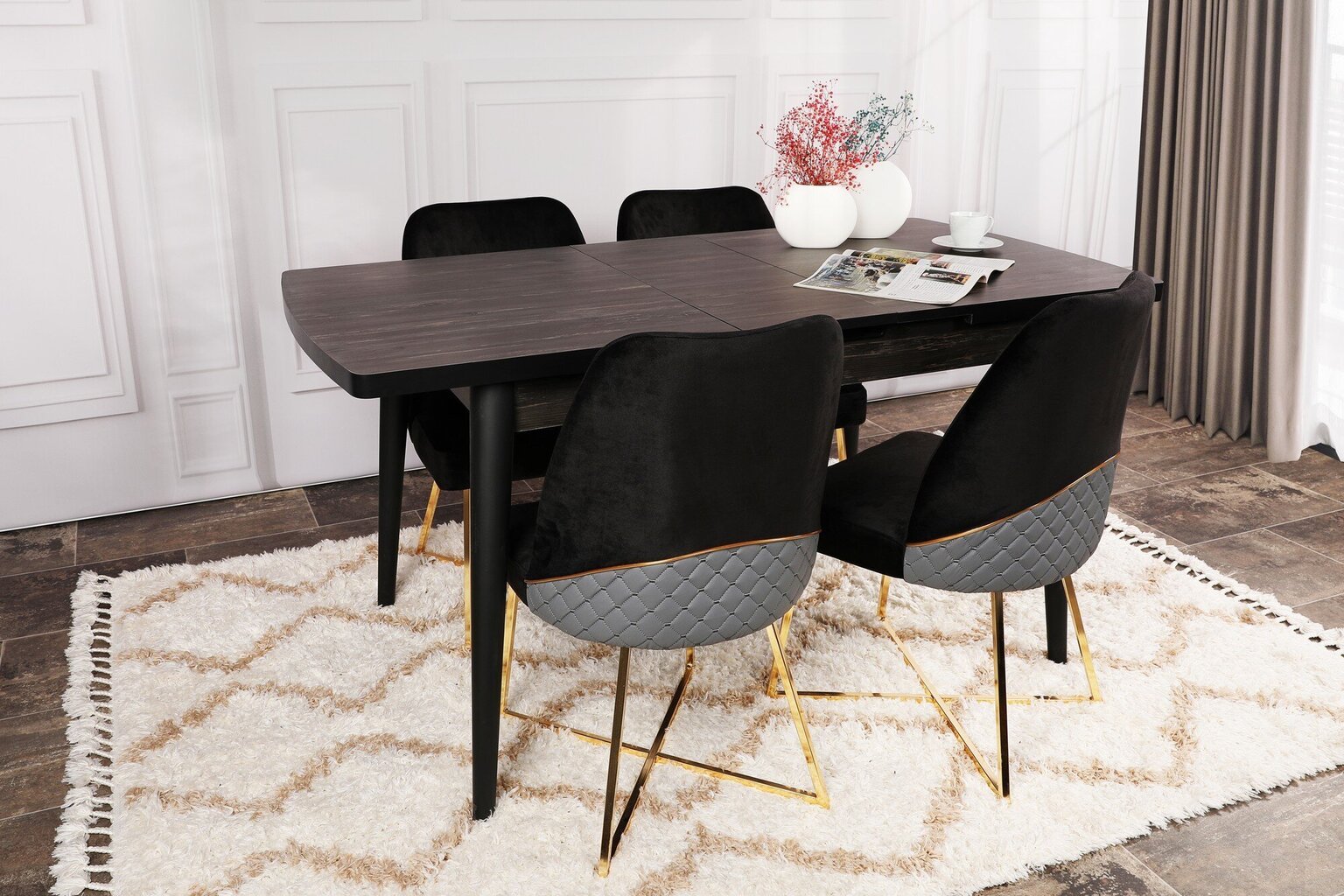 Valgomojo stalas Kalune Design Inci 1143, juodas kaina ir informacija | Virtuvės ir valgomojo stalai, staliukai | pigu.lt