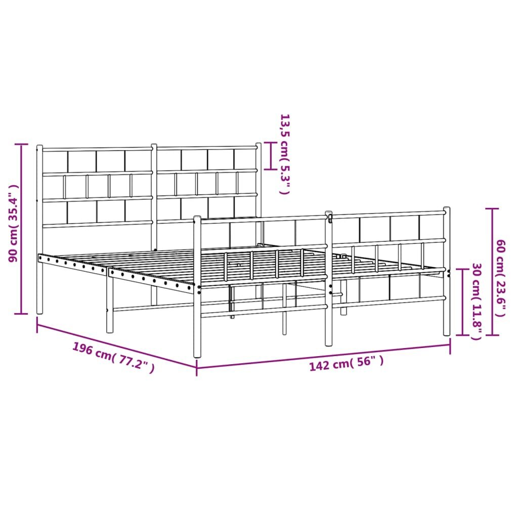 Lovos rėmas vidaXL, 135x190 cm, baltas kaina ir informacija | Lovos | pigu.lt