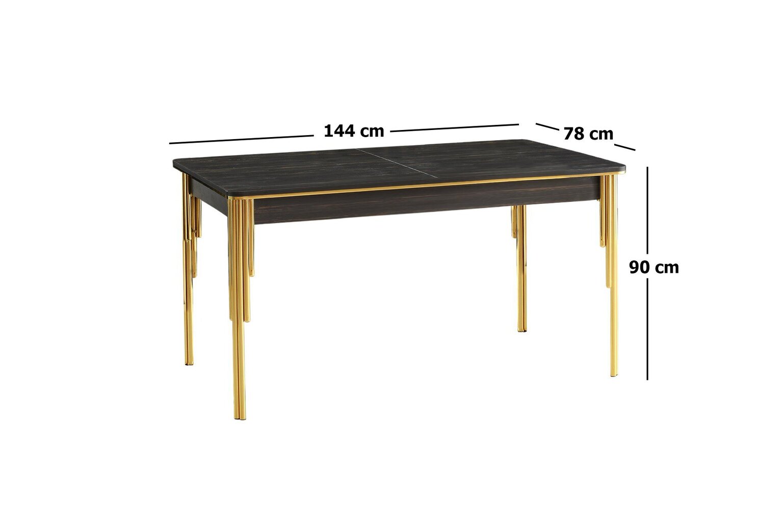 Valgomojo stalas Asir Damla 1101, juodas/auksinis kaina ir informacija | Virtuvės ir valgomojo stalai, staliukai | pigu.lt