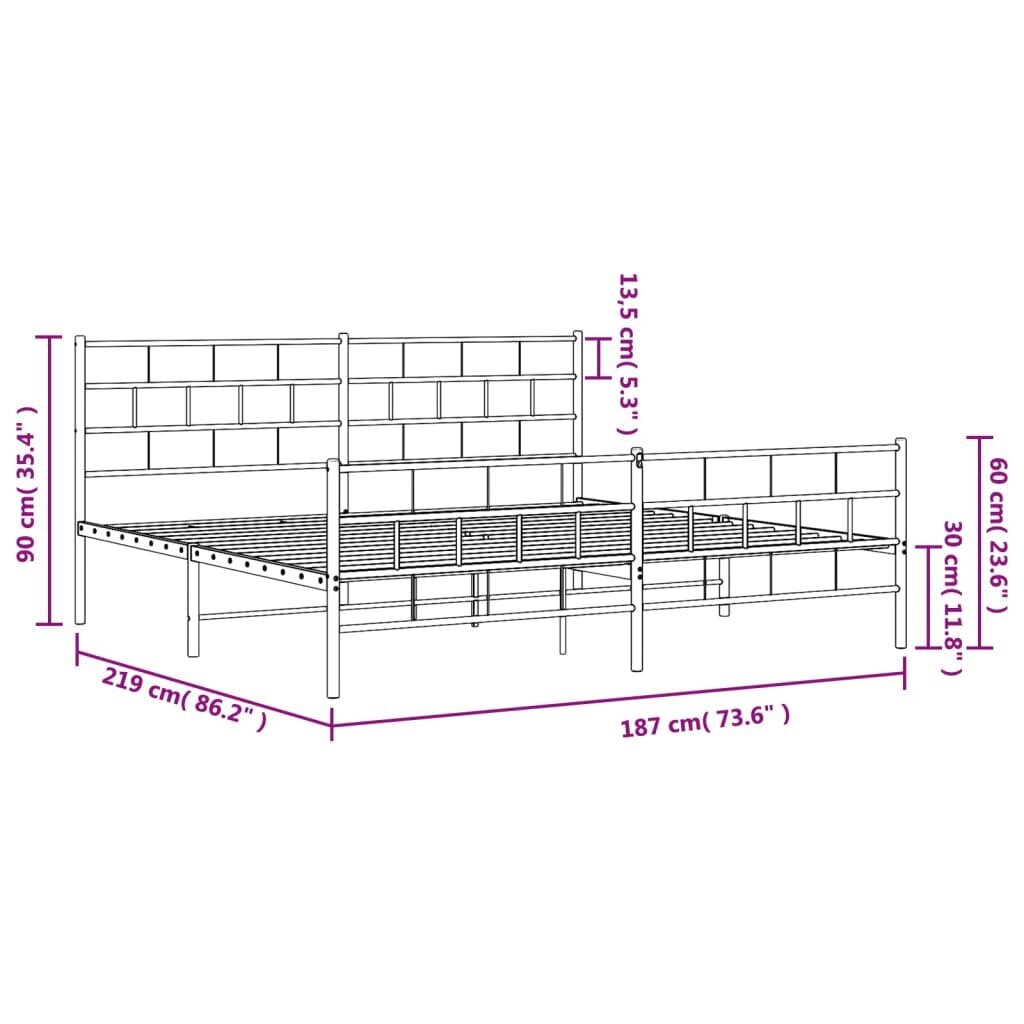 Lovos rėmas vidaXL, 183x213 cm, baltas kaina ir informacija | Lovos | pigu.lt