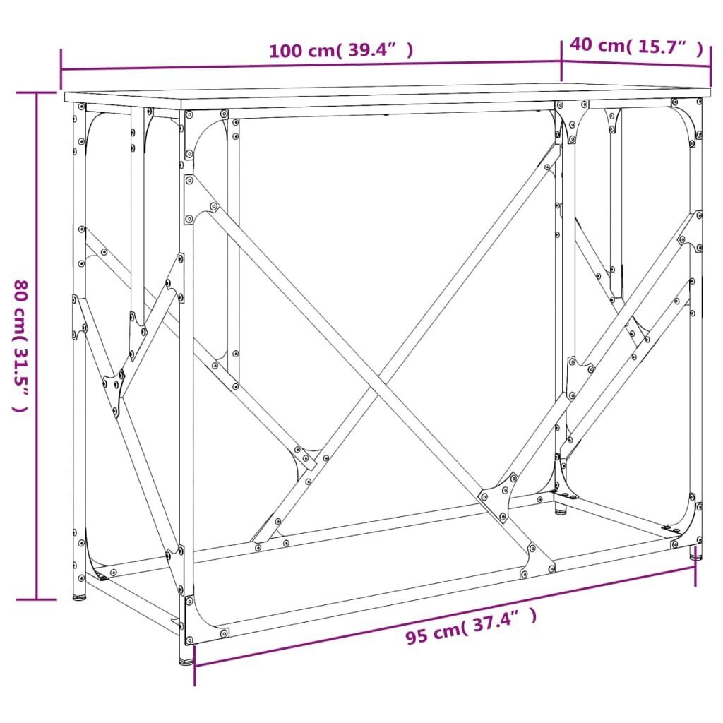 Staliukas vidaXL, 100x40x80 cm, rudas/juodas kaina ir informacija | Stalai-konsolės | pigu.lt