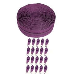 Komplektas 20 m spiralinių užtrauktukų Nr.3 (4 mm) juostos ir 20 vnt. spynelių, violetinis kaina ir informacija | Siuvimo reikmenys | pigu.lt