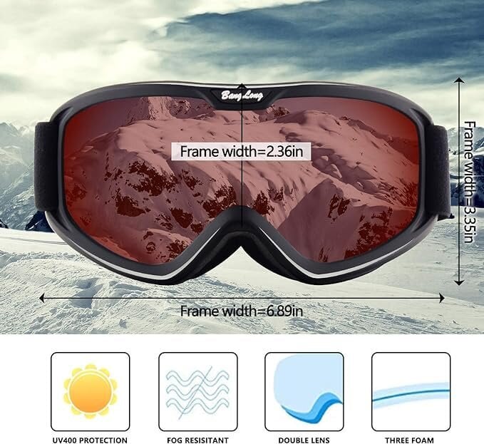 Slidinėjimo akiniai BangLong, juodi цена и информация | Slidinėjimo akiniai | pigu.lt