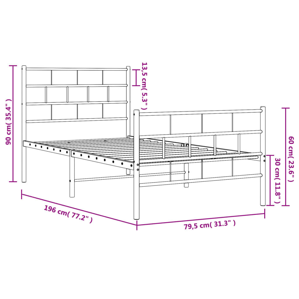 Lovos rėmas vidaXL, 75x190 cm, baltas цена и информация | Lovos | pigu.lt