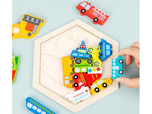 Красочный деревянный пазл - транспорт цена и информация | Развивающие игрушки | pigu.lt