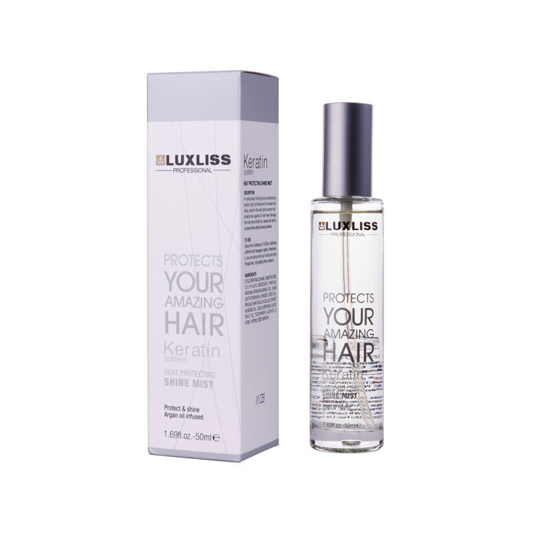 Keratininis plaukų lakas-blizgesys Luxliss Heat Protecting Shine Mist, 50 ml kaina ir informacija | Priemonės plaukų stiprinimui | pigu.lt