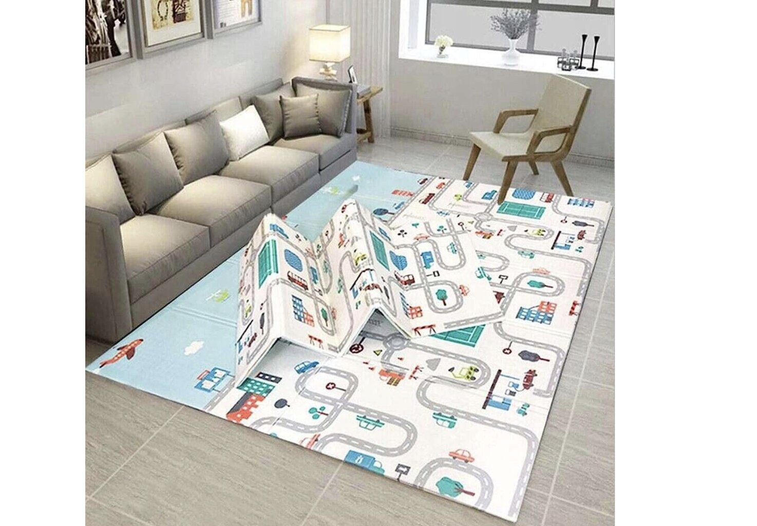 Dvipusis lavinamasis kilimėlis Happy Hippo, 180x150 cm kaina ir informacija | Lavinimo kilimėliai | pigu.lt