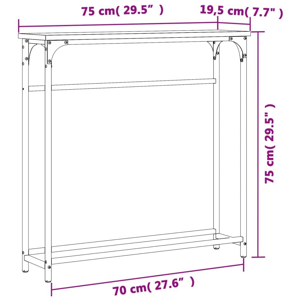 Staliukas vidaXL, 75x19,5x75 cm, rudas/juodas kaina ir informacija | Stalai-konsolės | pigu.lt