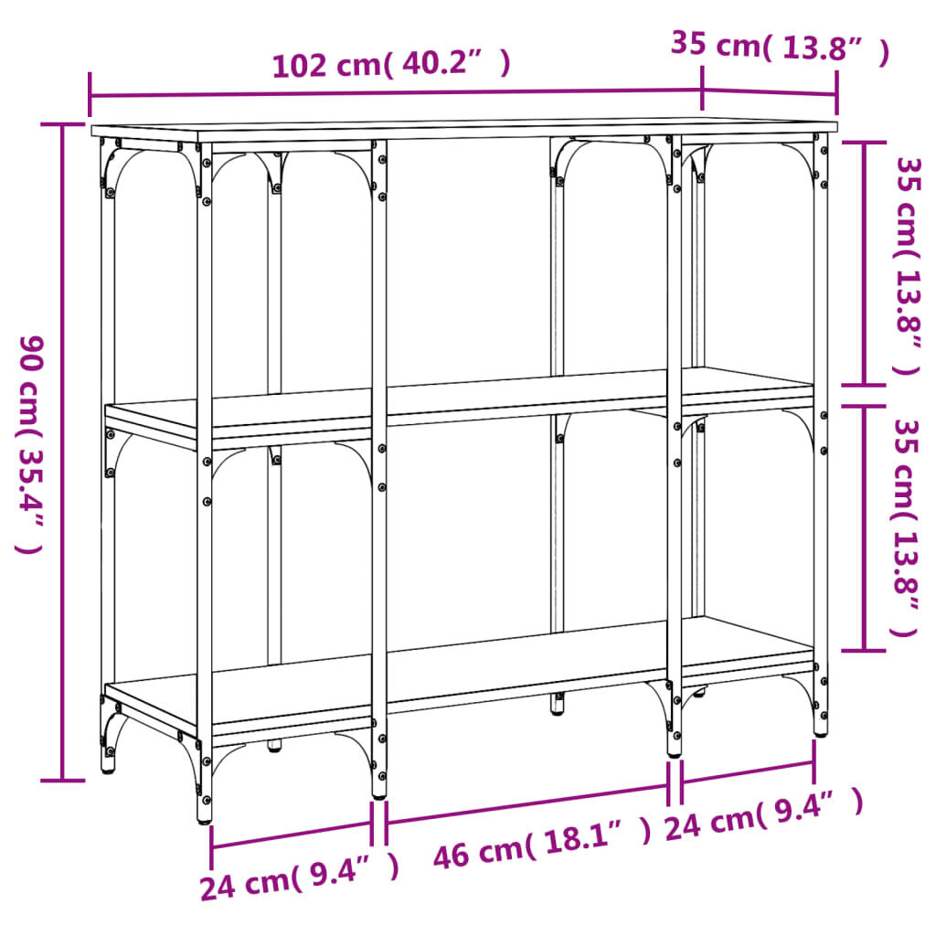 Staliukas vidaXL, 102x35x90 cm, pilkas/juodas kaina ir informacija | Stalai-konsolės | pigu.lt