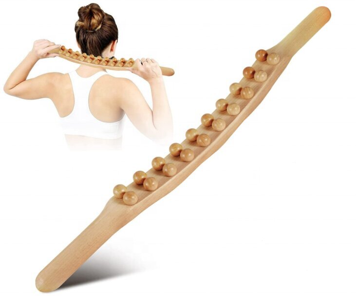 Limfodrenažinis medinis masažuoklis, 58cm, rudas kaina ir informacija | Masažo reikmenys | pigu.lt