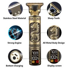 Беспроводной триммер-бритва для волос и бороды LIVMAN T9, с ЖК-дисплеем, металл цена и информация | Машинки для стрижки волос | pigu.lt