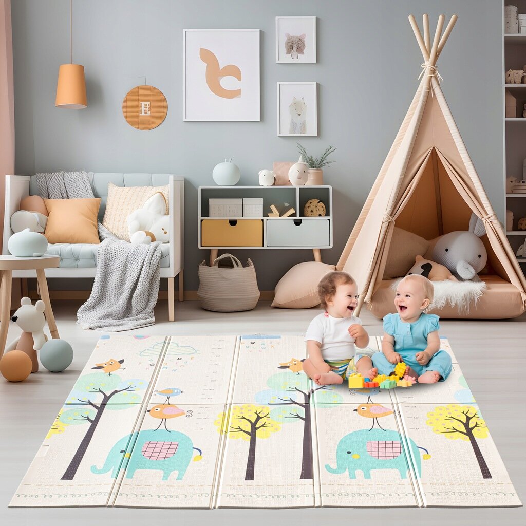 Dvipusis sulankstomas žaidimu kilimėlis 200x180cm Kontext kaina ir informacija | Žaislai kūdikiams | pigu.lt