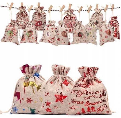 Advento kalendoriaus maišiukai, 24 vnt. цена и информация | Kalėdinės dekoracijos | pigu.lt