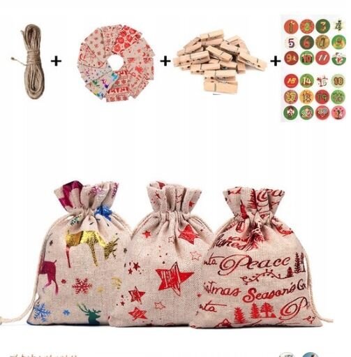 Advento kalendoriaus maišiukai, 24 vnt. kaina ir informacija | Kalėdinės dekoracijos | pigu.lt