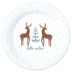 Vienkartinės popierinės lėkštės "Hello Winter" 18 cm, 6 vnt kaina ir informacija | Vienkartiniai indai šventėms | pigu.lt