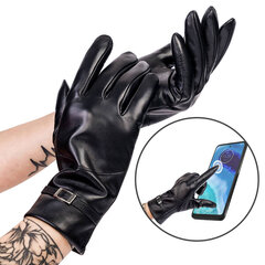 Кожаные женские перчатки S04, черные цена и информация | Женские перчатки | pigu.lt