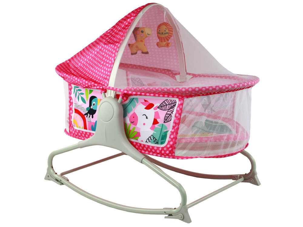 Daugiafunkcinis gultukas/sūpynės Rocker 2in1 Lean Toys, pink, 85x70x50 cm kaina ir informacija | Maniežai vaikams | pigu.lt