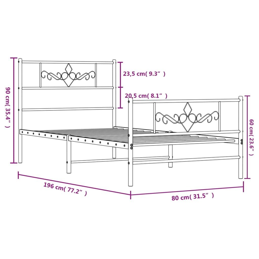 Lovos rėmas vidaXL, 75x190 cm, baltas kaina ir informacija | Lovos | pigu.lt